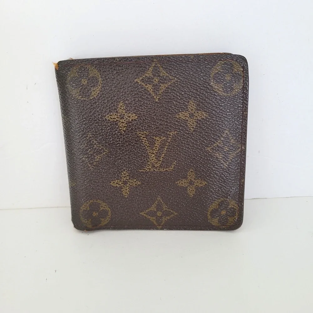 Louis Vuitton Monogram Bifold Wallet Brown Canvas Coin Pocket Made in Spain